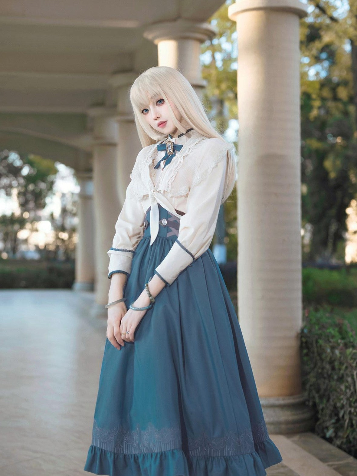 Jing Mu London Letter Lolita Stand Collar Long Sleeve English Academy Women's Skirt Sets