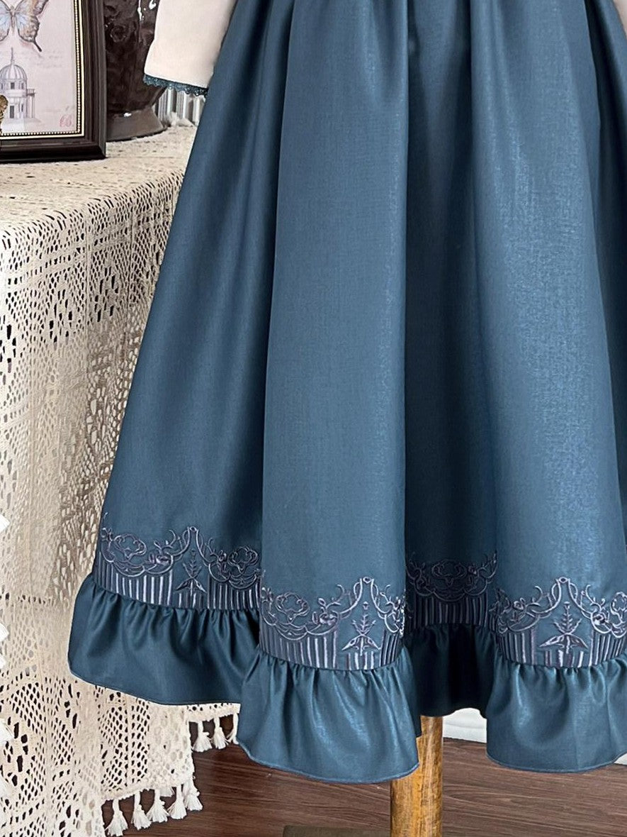 Jing Mu London Letter Lolita Stand Collar Long Sleeve English Academy Women's Skirt Sets