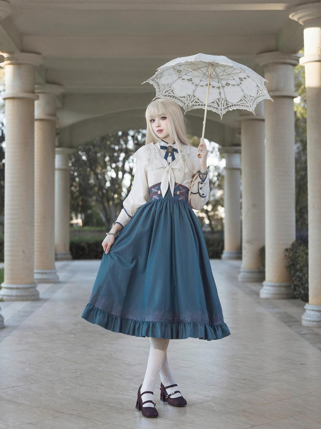 Jing Mu London Letter Lolita Stand Collar Long Sleeve English Academy Women's Skirt Sets