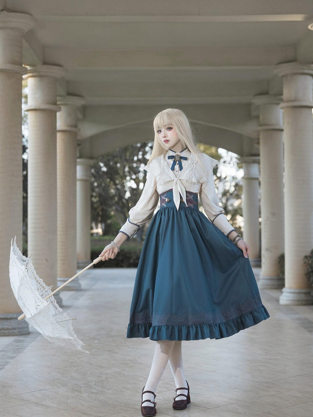Jing Mu London Letter Lolita Stand Collar Long Sleeve English Academy Women's Skirt Sets