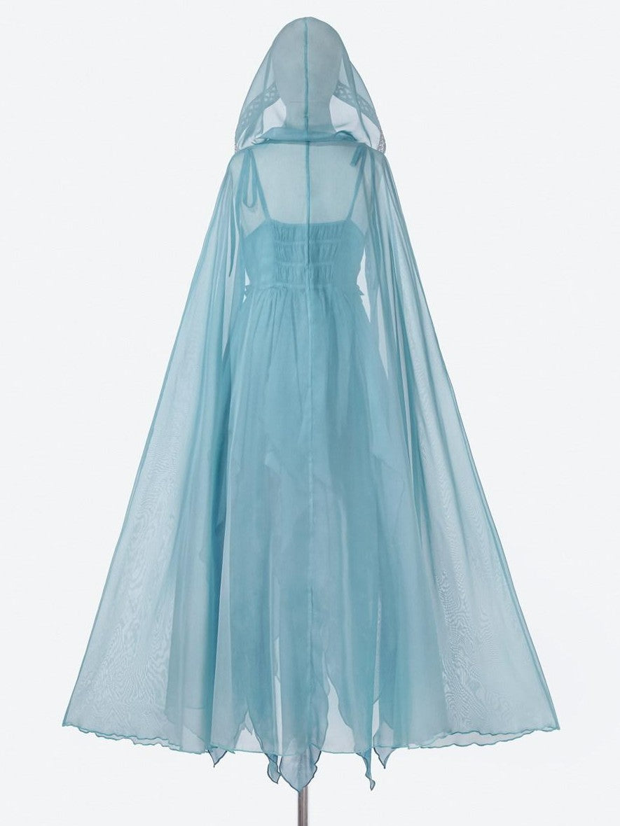 Jing Mu Marine Blue Mermaid Cape Strappy Asymmetric Hem Women's Jsk / Jumper Skirts