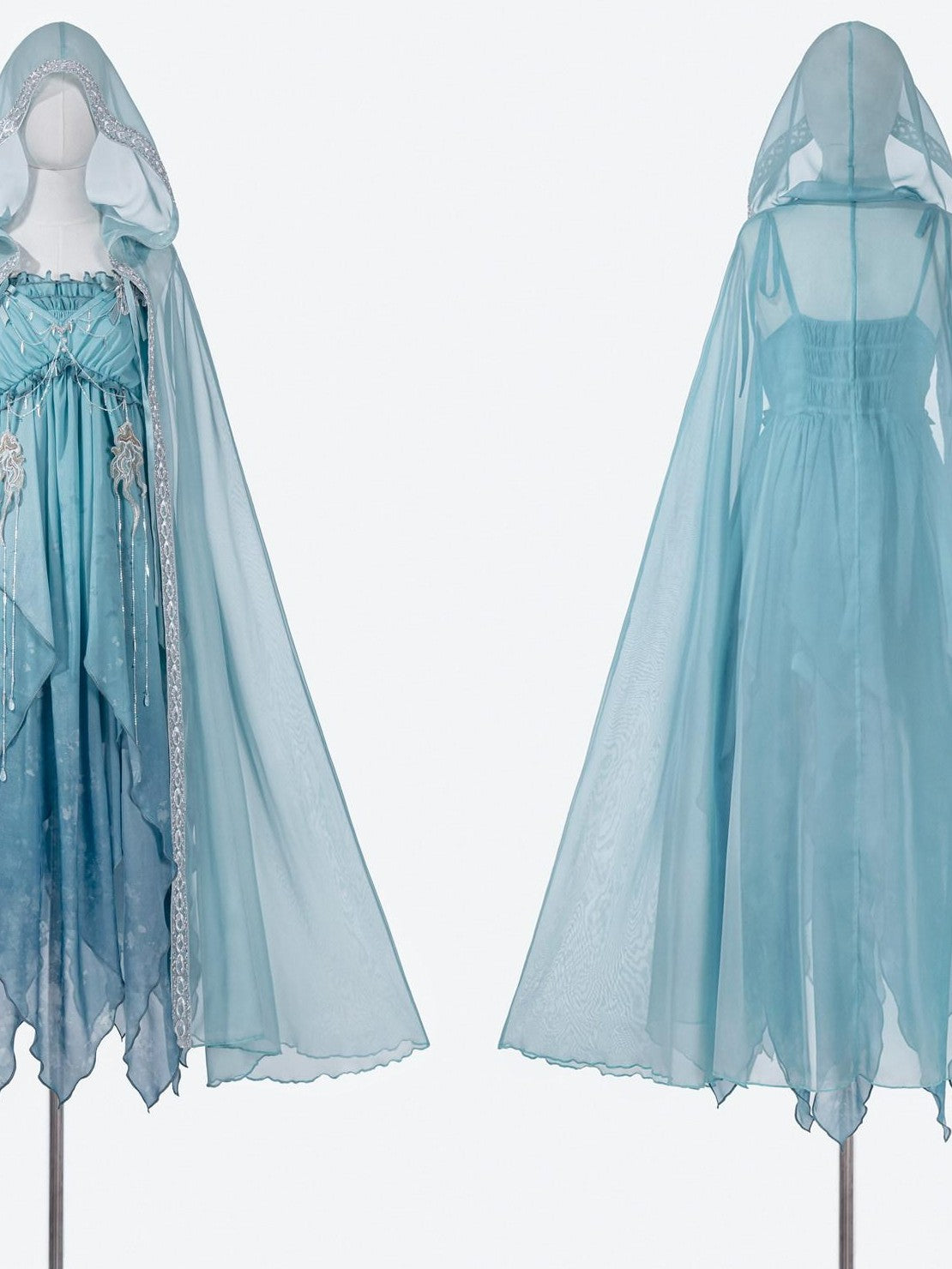 Jing Mu Marine Blue Mermaid Cape Strappy Asymmetric Hem Women's Jsk / Jumper Skirts
