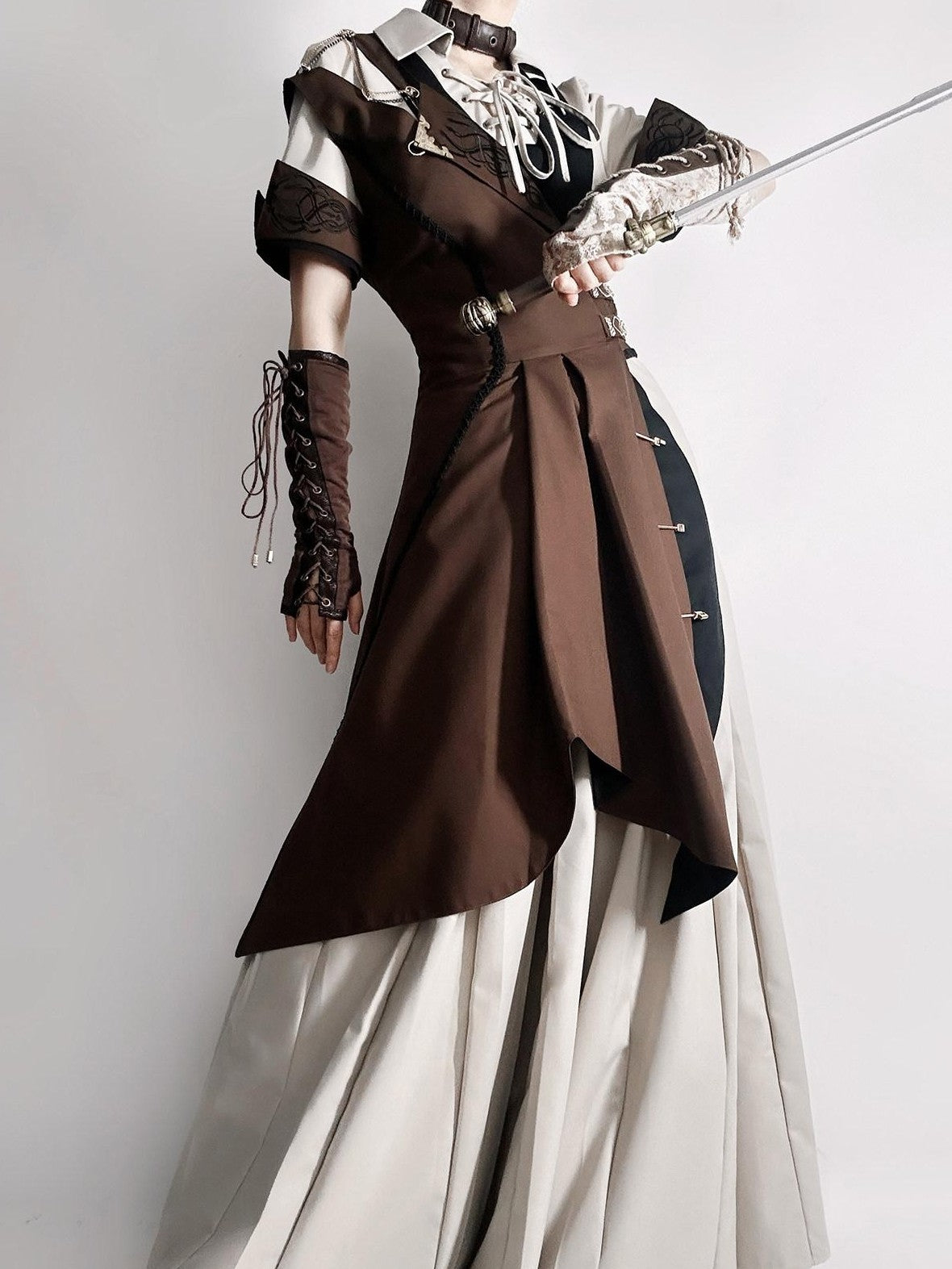 Jing Mu Medieval Asymmetric Slim Fit Shirt Collar Women's Full Coordination Sets