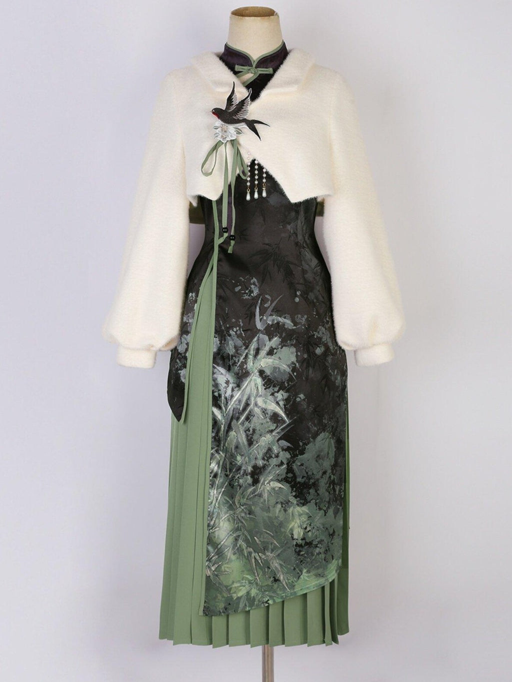Jing Mu Modified Asymmetric Collar Cheongsam Women's Polyester Jsk / Jumper Skirts