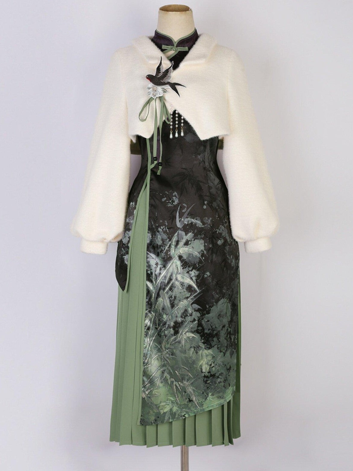 Jing Mu Modified Asymmetric Collar Cheongsam Women's Polyester Jsk / Jumper Skirts