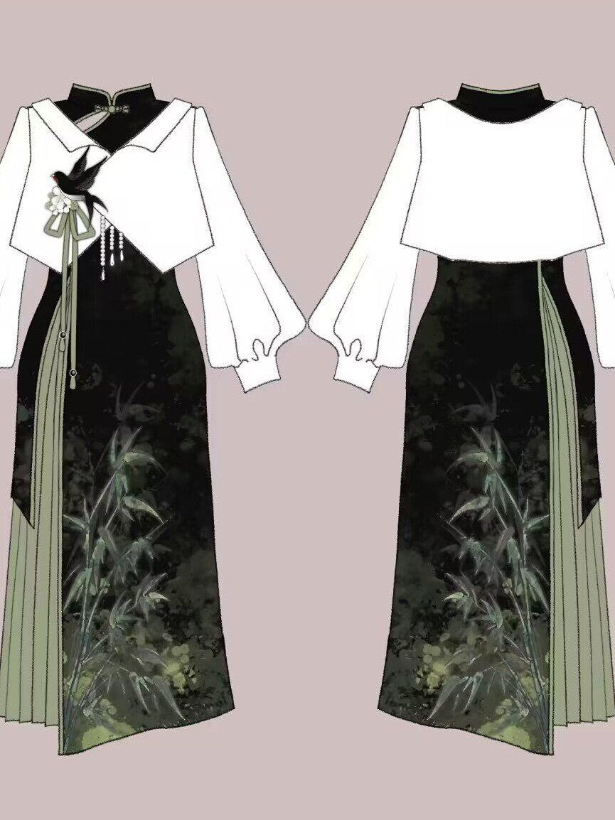 Jing Mu Modified Asymmetric Collar Cheongsam Women's Polyester Jsk / Jumper Skirts