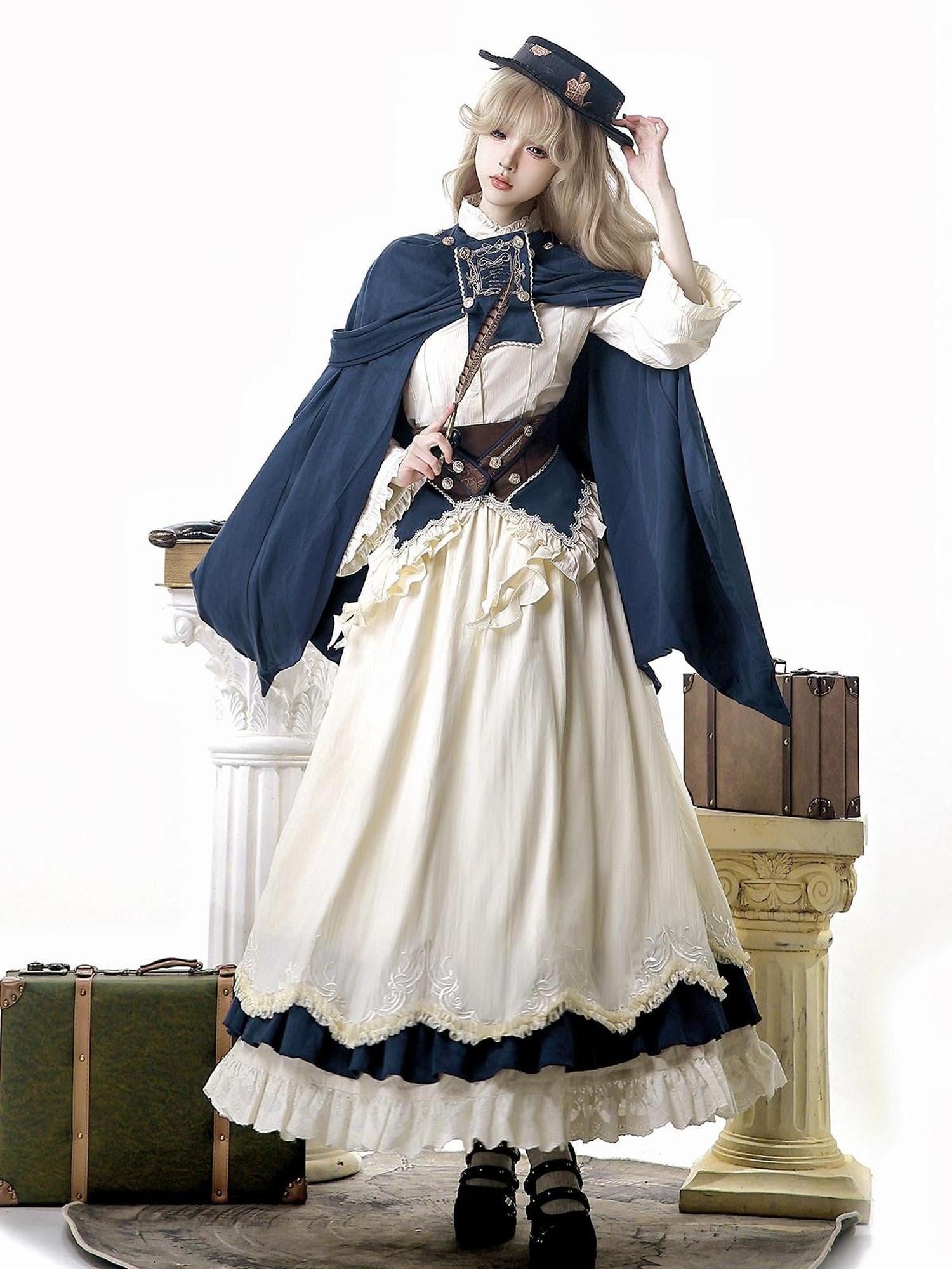 Jing Mu Morning Mist Coast Lolita Cloak Stand Collar Blouse Umbrella Women's Skirt Sets