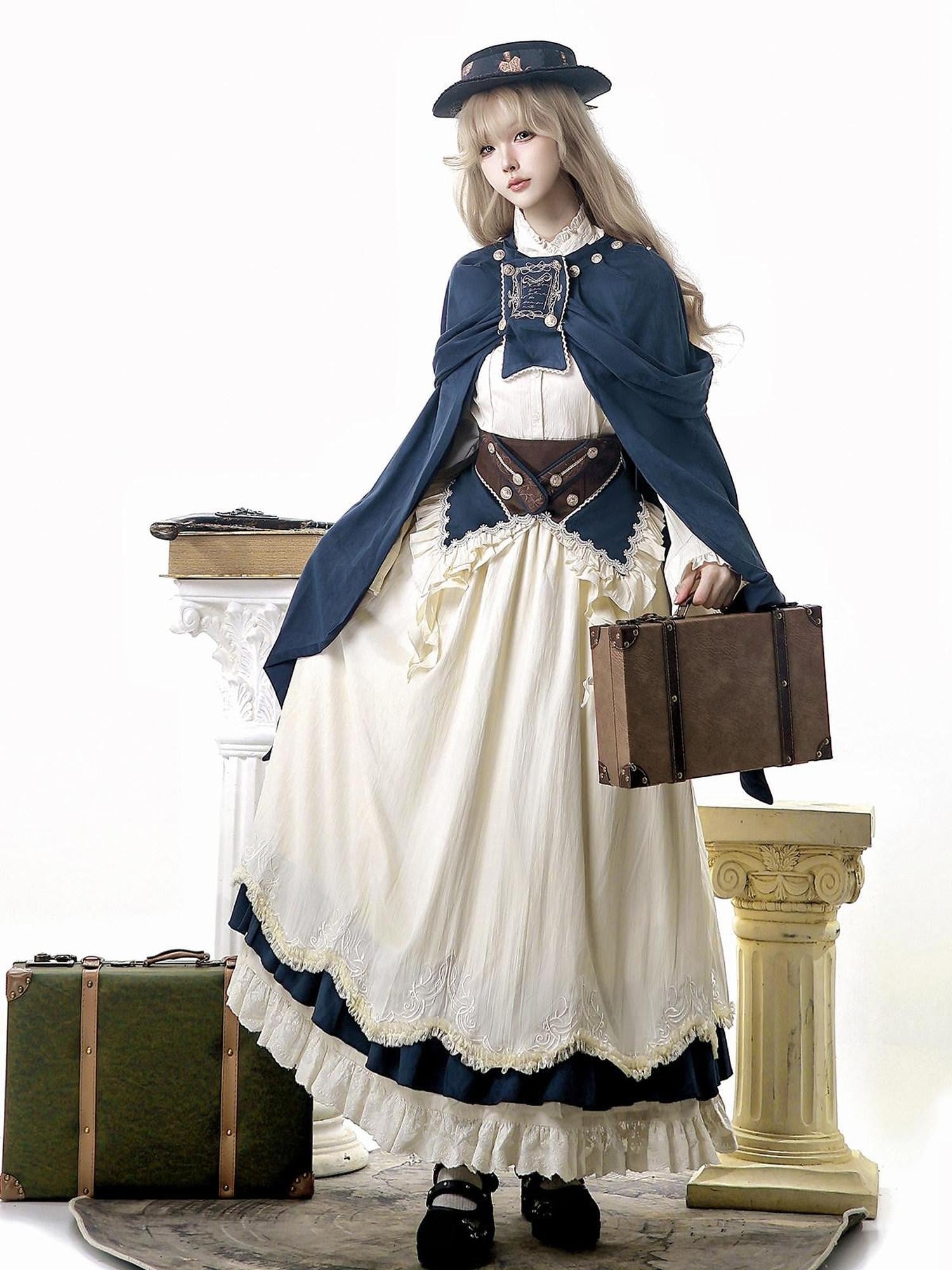 Jing Mu Morning Mist Coast Lolita Cloak Stand Collar Blouse Umbrella Women's Skirt Sets