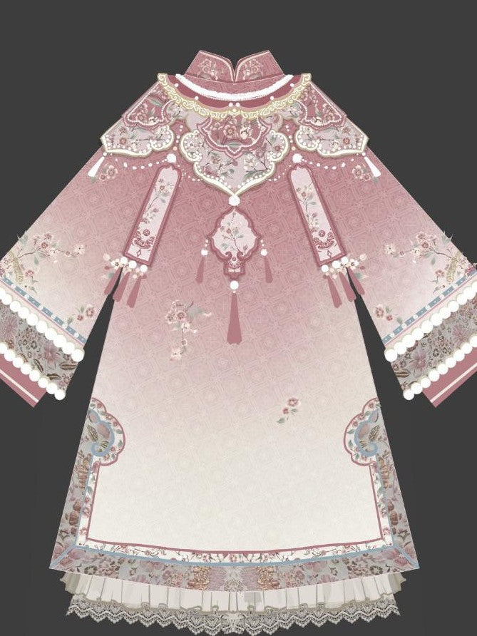 Jing Mu Peach Mist Pink Han Yang Fusion Qipao And Skirt Cloud Shoulder Women's Op Sets