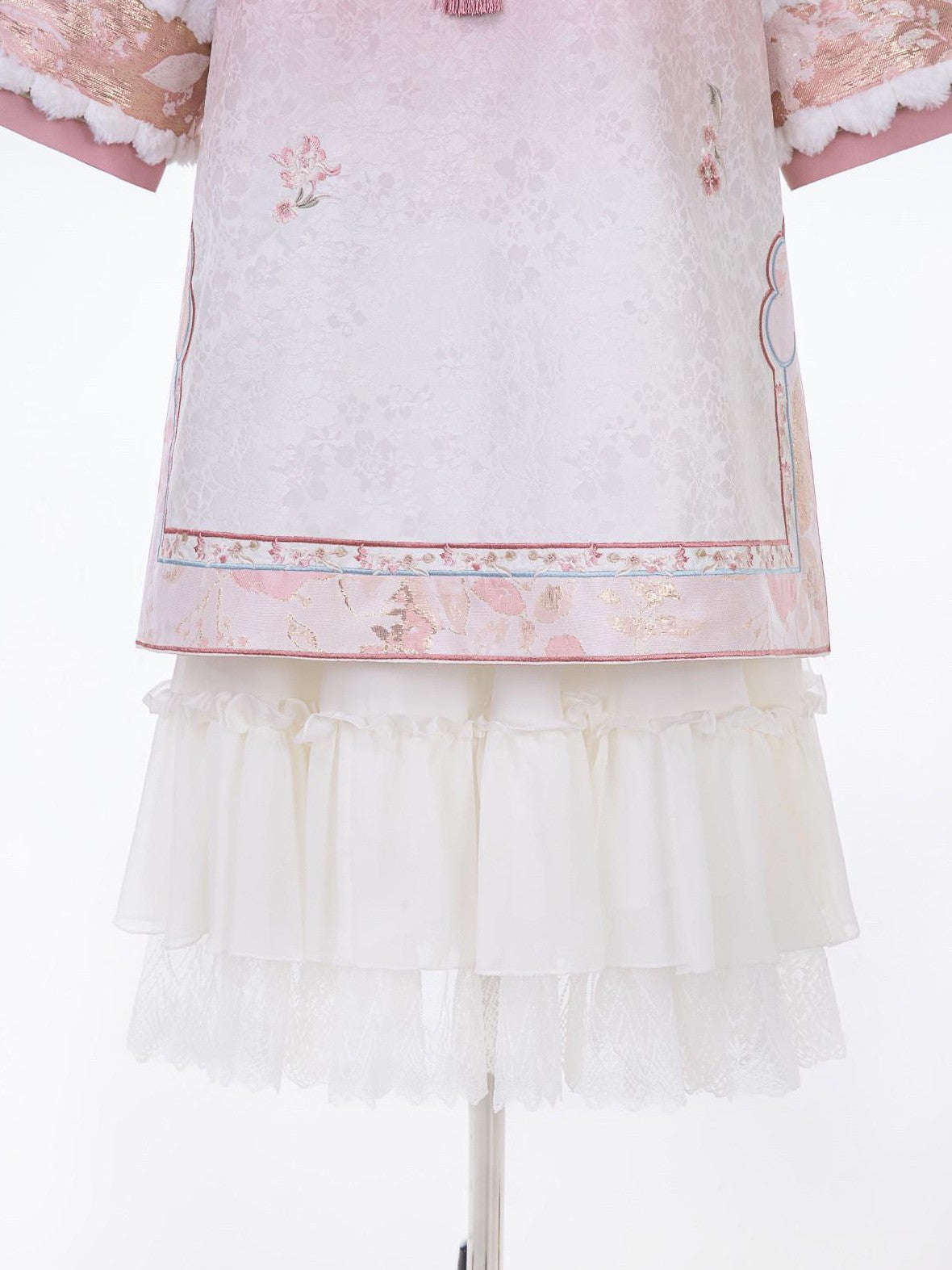 Jing Mu Peach Mist Pink Han Yang Fusion Qipao And Skirt Cloud Shoulder Women's Op Sets