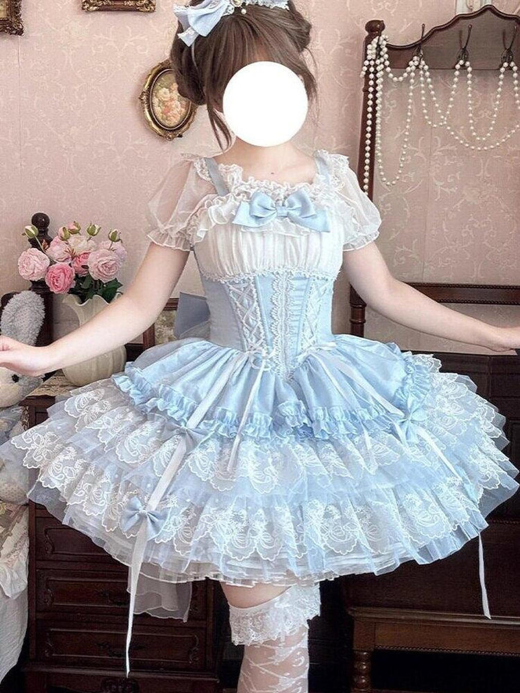 Jing Mu Pink Dog Print Ballet Train Lolita Short Women's Tulle Jsk / Jumper Skirts