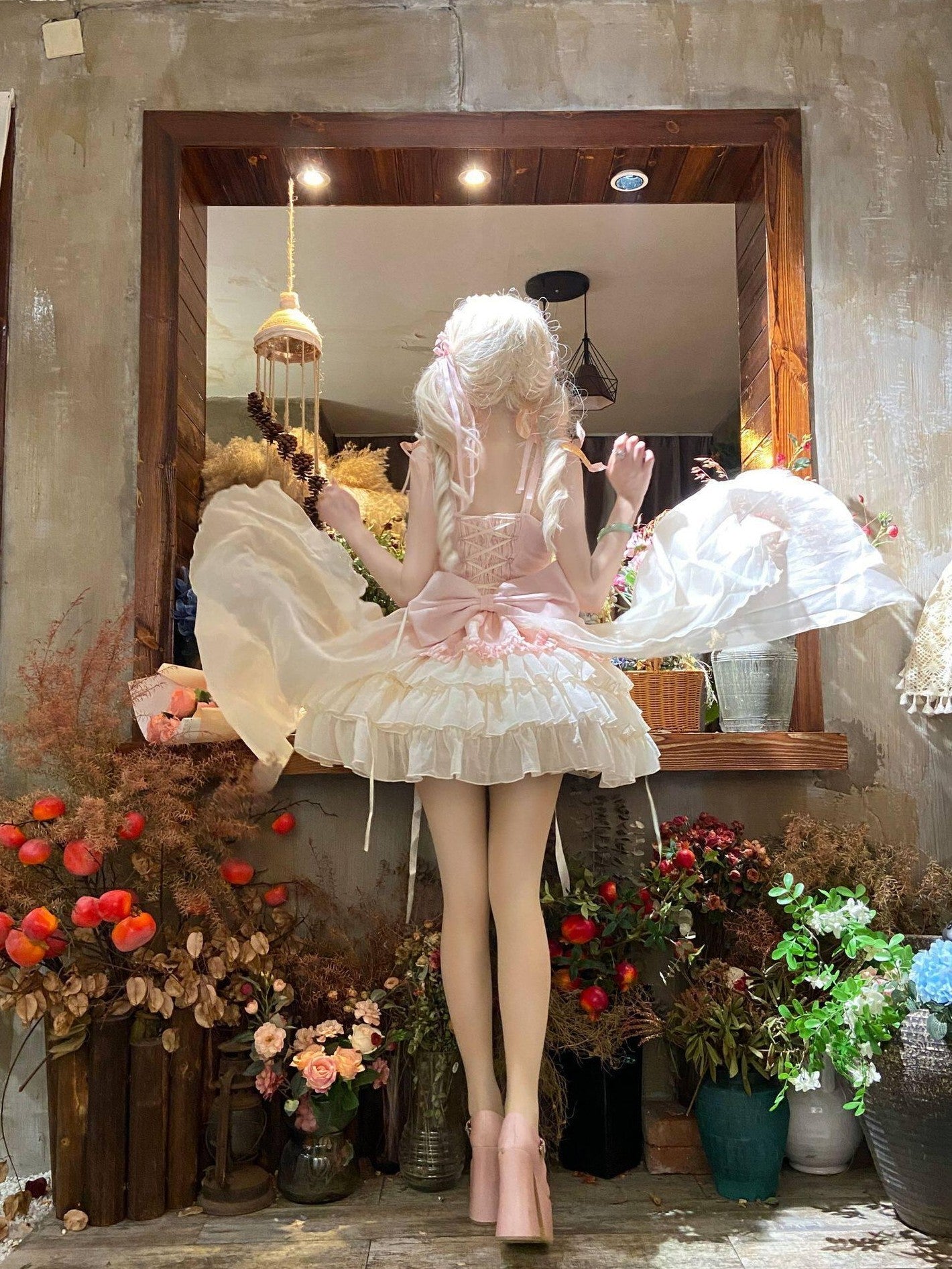 Jing Mu Pink Dog Print Ballet Train Lolita Short Women's Tulle Jsk / Jumper Skirts