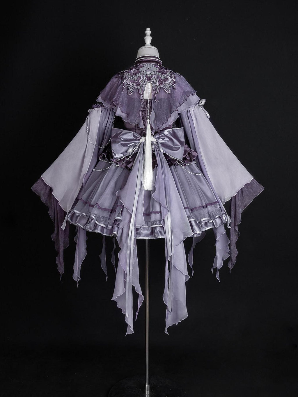 Jing Mu Purple Butterfly Chinese Lolita Puff Skirt Stand Collar Women's Long Sleeve Op