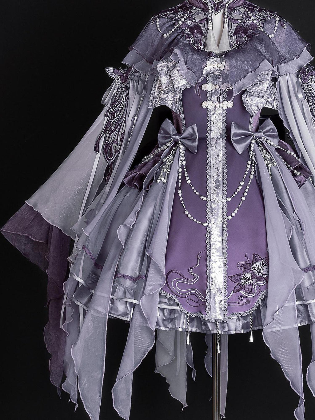 Jing Mu Purple Butterfly Chinese Lolita Puff Skirt Stand Collar Women's Long Sleeve Op