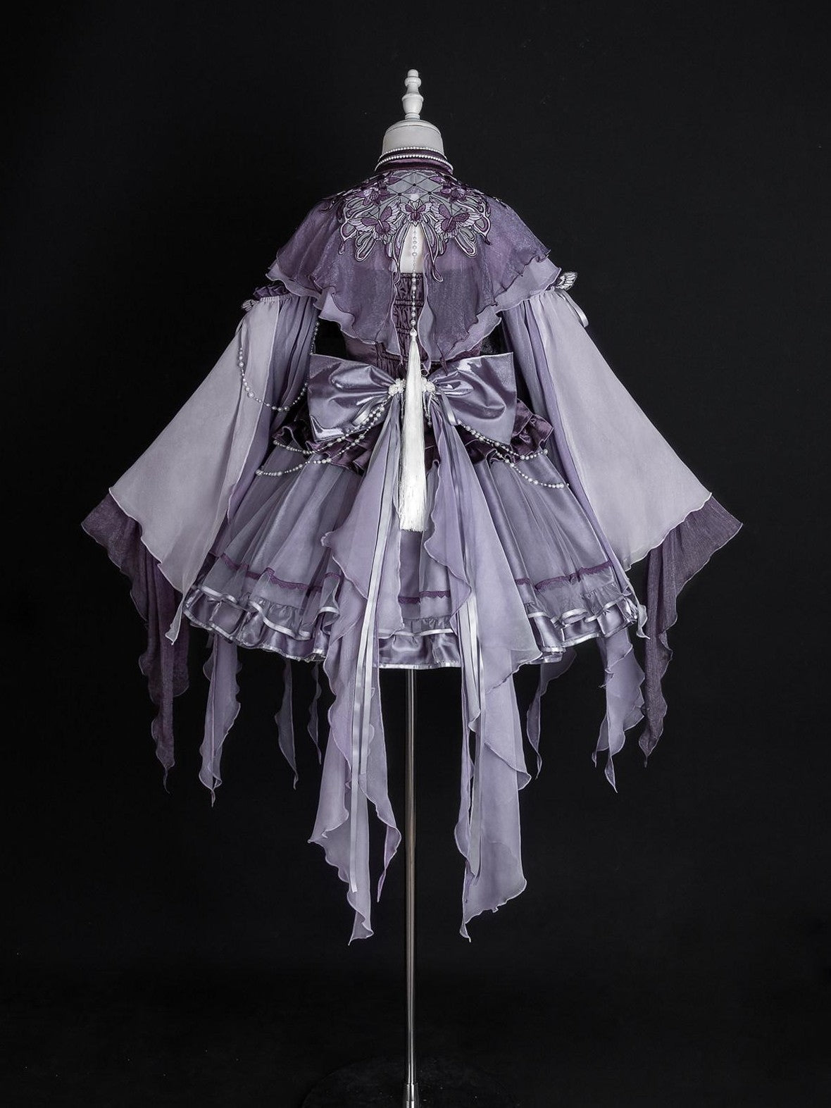 Jing Mu Purple Butterfly Chinese Lolita Puff Skirt Stand Collar Women's Long Sleeve Op