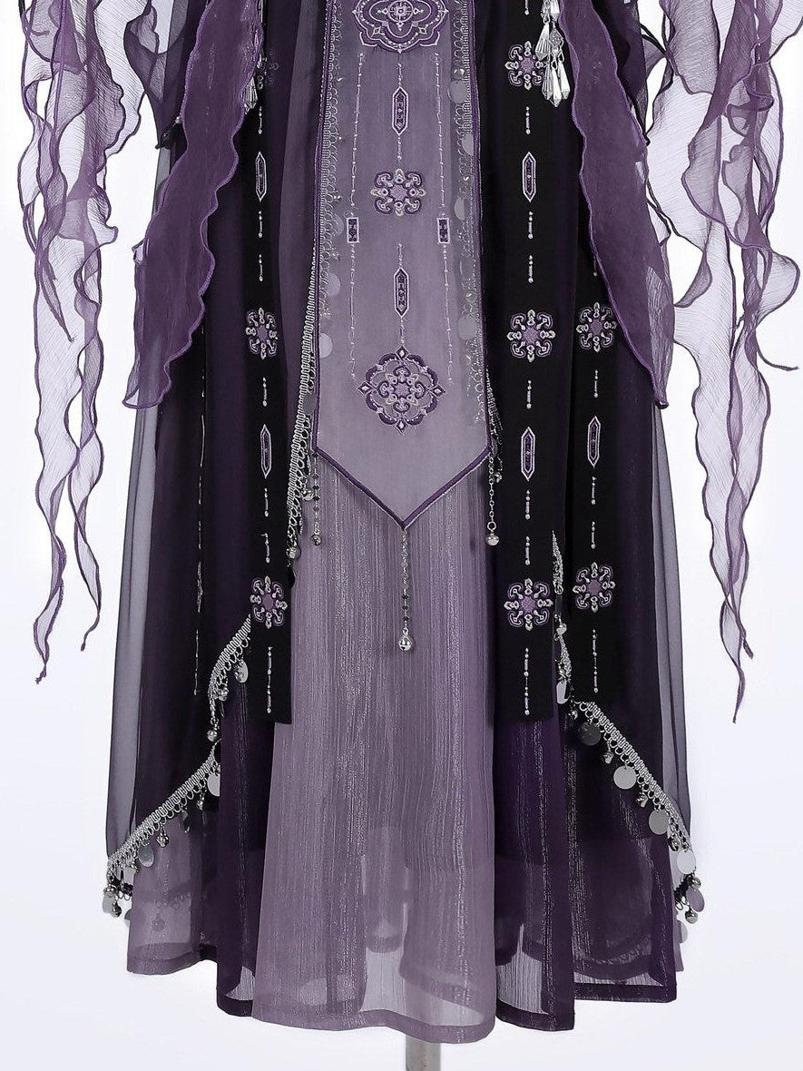 Jing Mu Purple Lolita Hanfu Cape Corset Armlets Women's Polyester Skirt Sets