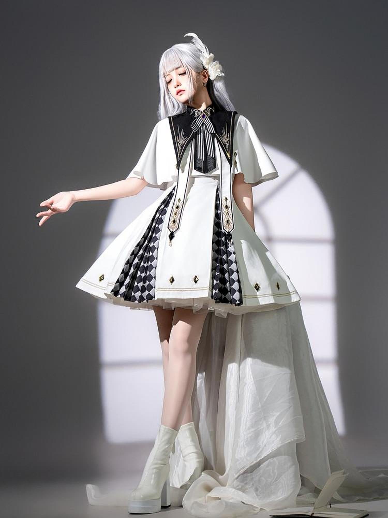 Jing Mu Realistic Eye Print Dark Gothic Cape Faux Collar Women's Jsk / Jumper Skirts