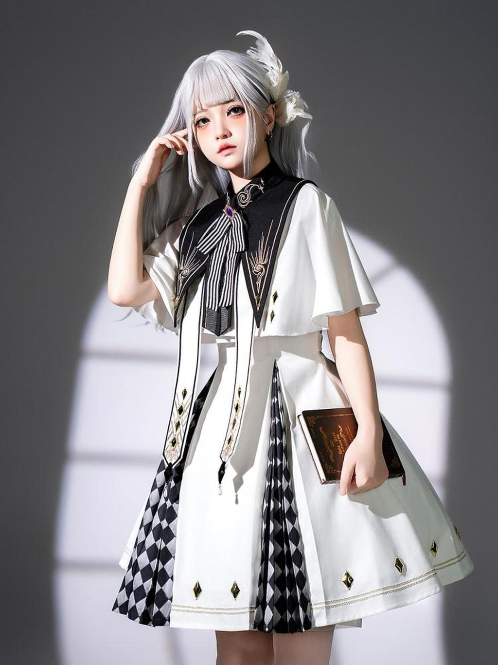 Jing Mu Realistic Eye Print Dark Gothic Cape Faux Collar Women's Jsk / Jumper Skirts