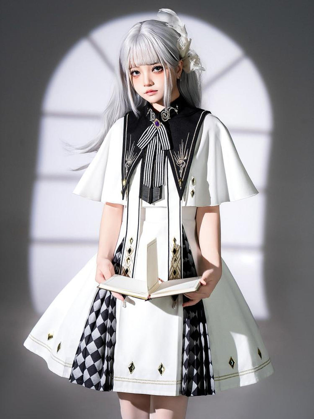 Jing Mu Realistic Eye Print Dark Gothic Cape Faux Collar Women's Jsk / Jumper Skirts