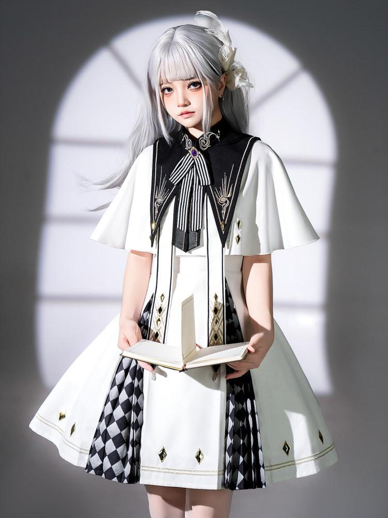 Jing Mu Realistic Eye Print Dark Gothic Cape Faux Collar Women's Jsk / Jumper Skirts