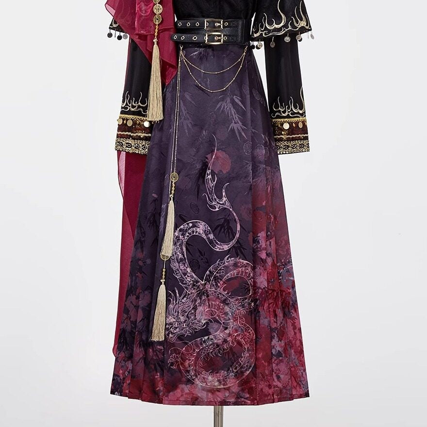 Jing_Mu_Red_Black_Flame_Dragon_Mamian_Chinese_Han_Elements_Women's_Polyester_Skirt_Sets_897344424715_MISSTT