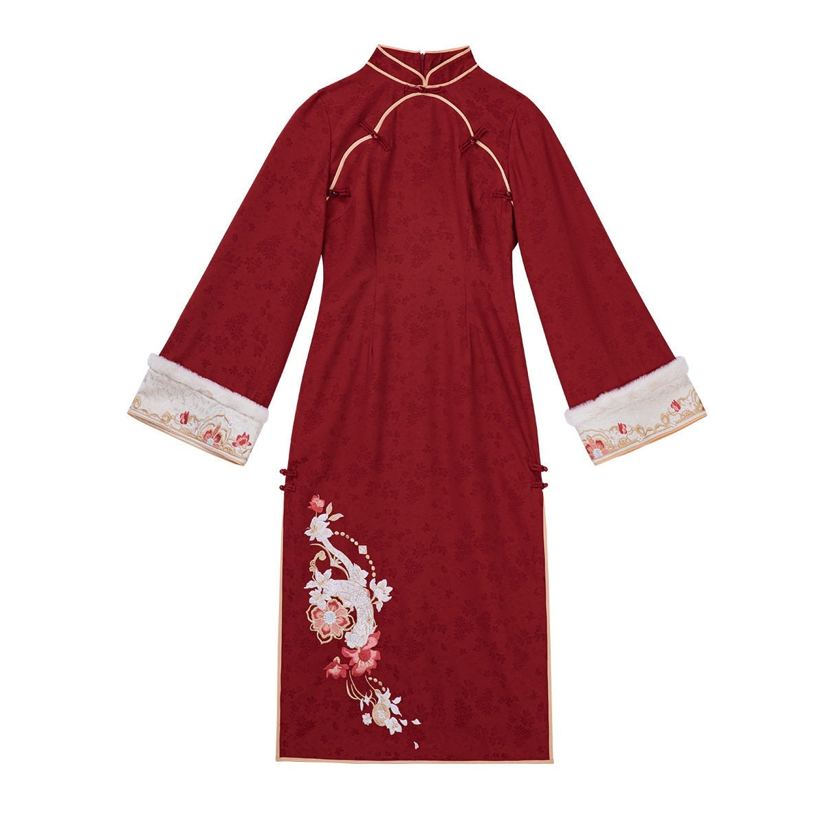 Jing_Mu_Red_Chinese_Asymmetric_Collar_Vest_High_Slit_Cheongsam_Women's_Polyester_Op_Sets_848542839797_MISSTT
