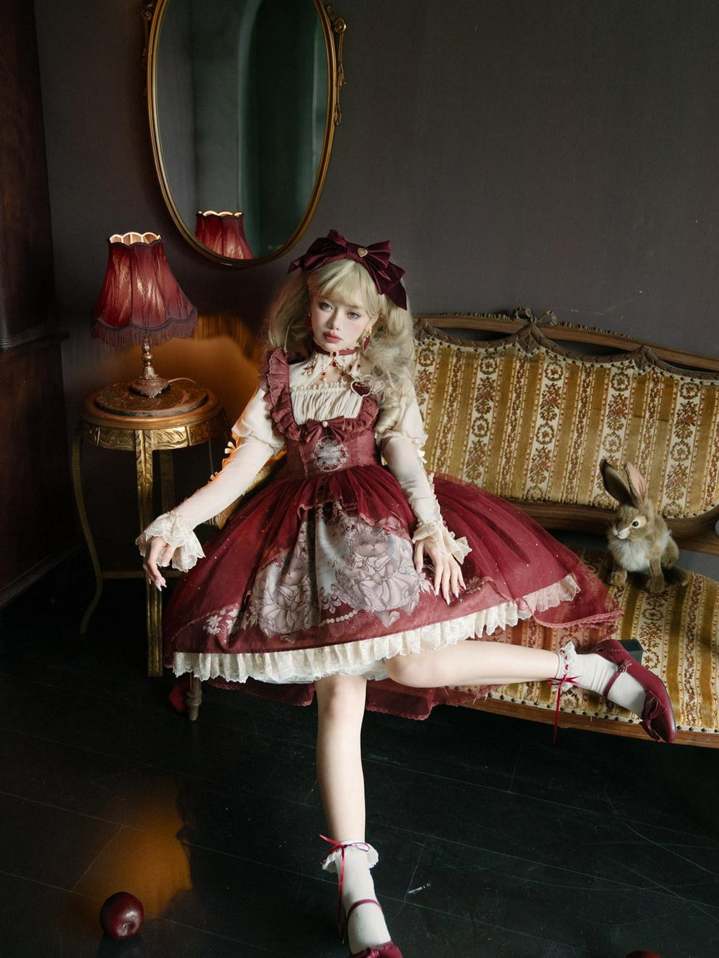Jing Mu Red Cute Sweet Girlish Lolita Princess Western Dress Women's Jsk Sets