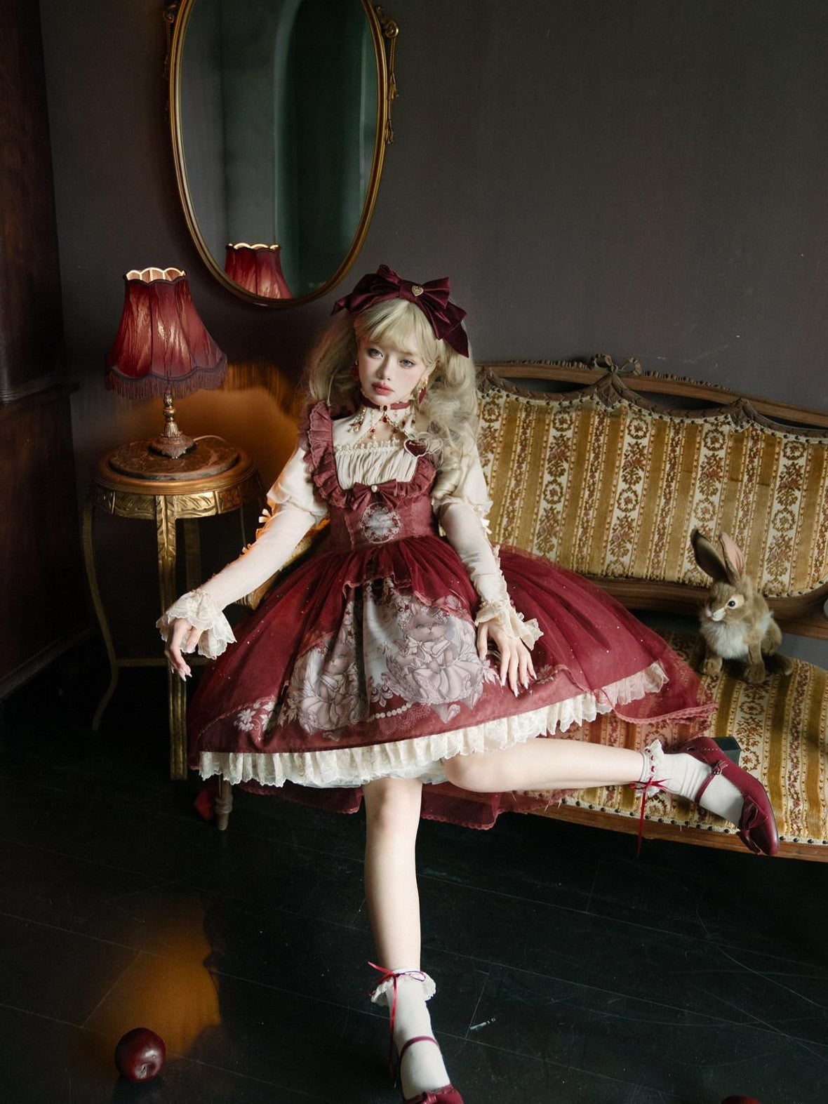 Jing Mu Red Cute Sweet Girlish Lolita Princess Western Dress Women's Jsk Sets