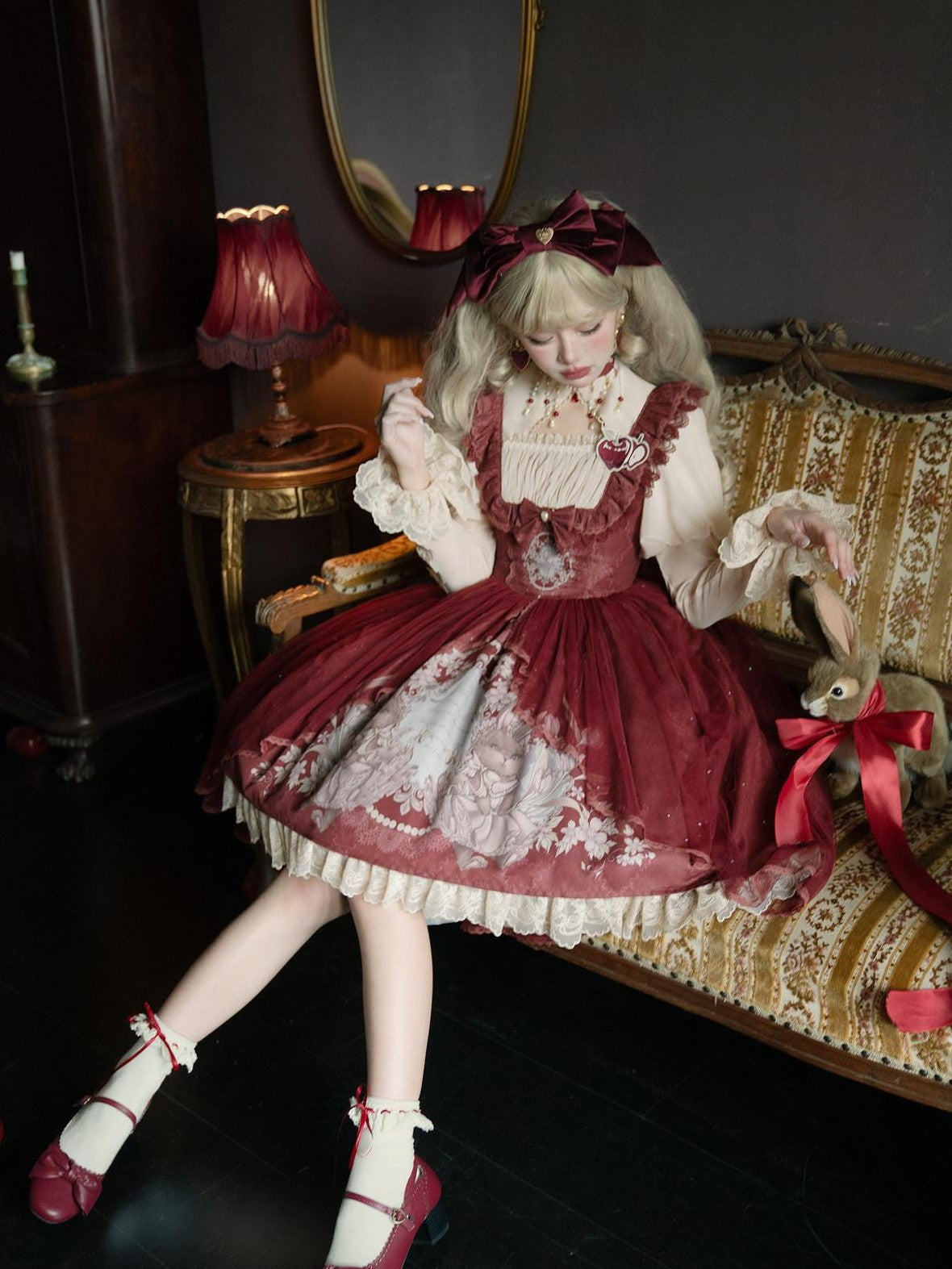 Jing Mu Red Cute Sweet Girlish Lolita Princess Western Dress Women's Jsk Sets