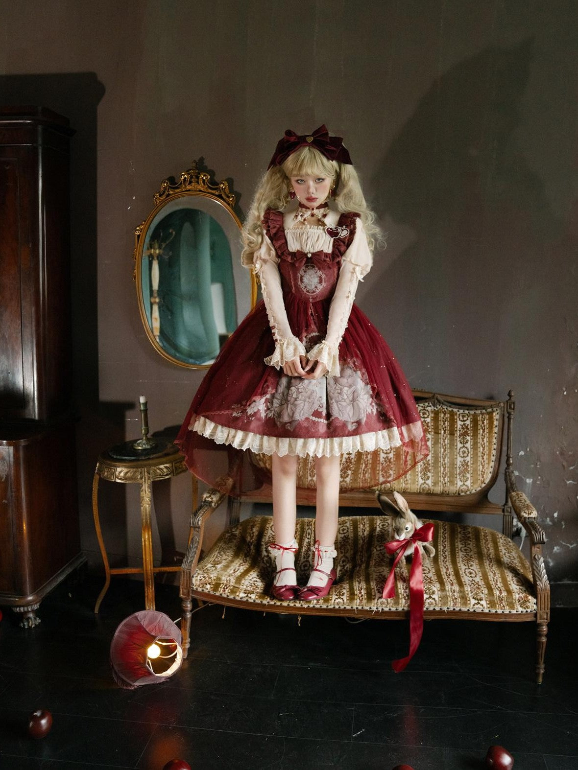 Jing Mu Red Cute Sweet Girlish Lolita Princess Western Dress Women's Jsk Sets