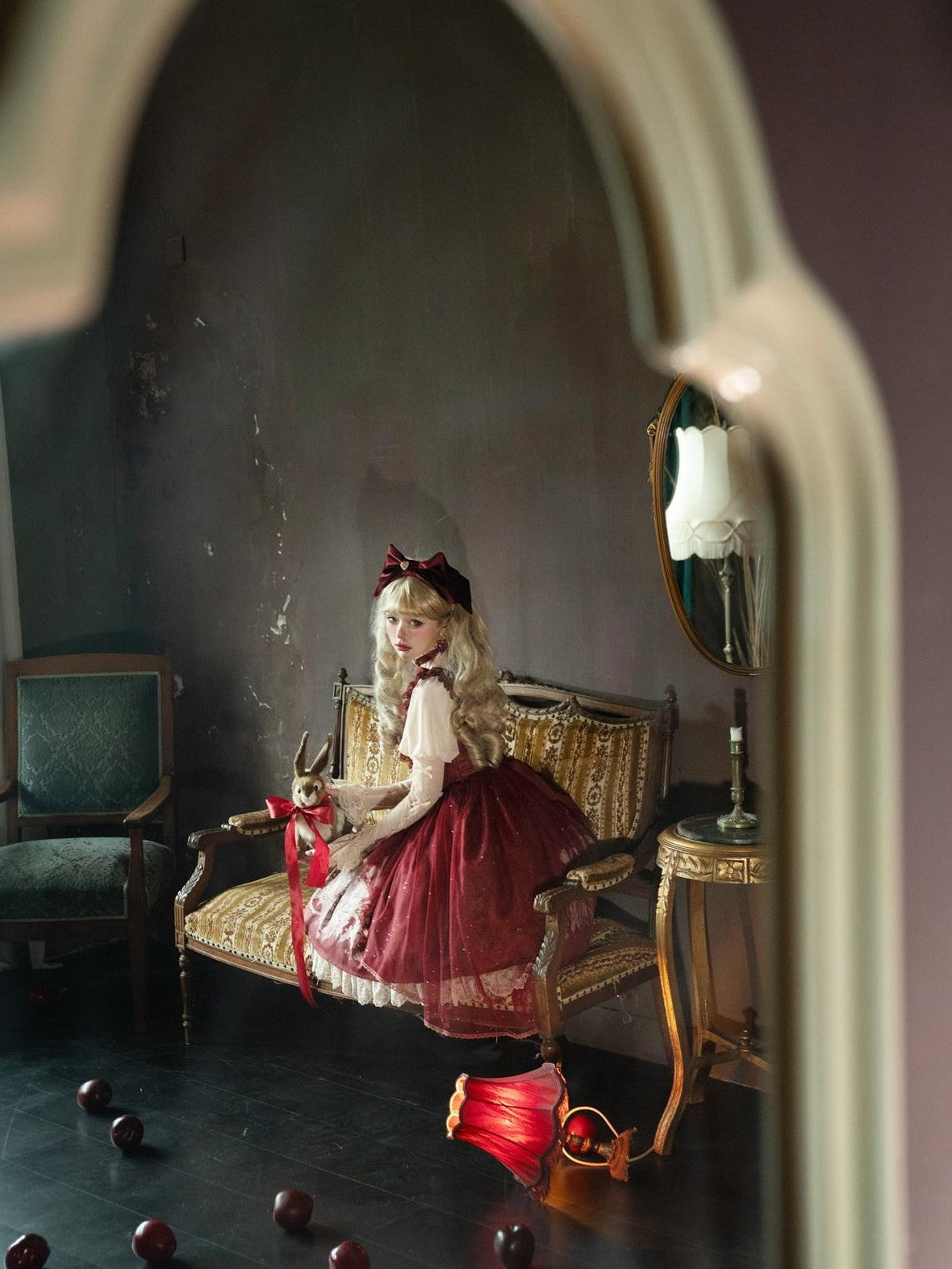 Jing Mu Red Cute Sweet Girlish Lolita Princess Western Dress Women's Jsk Sets