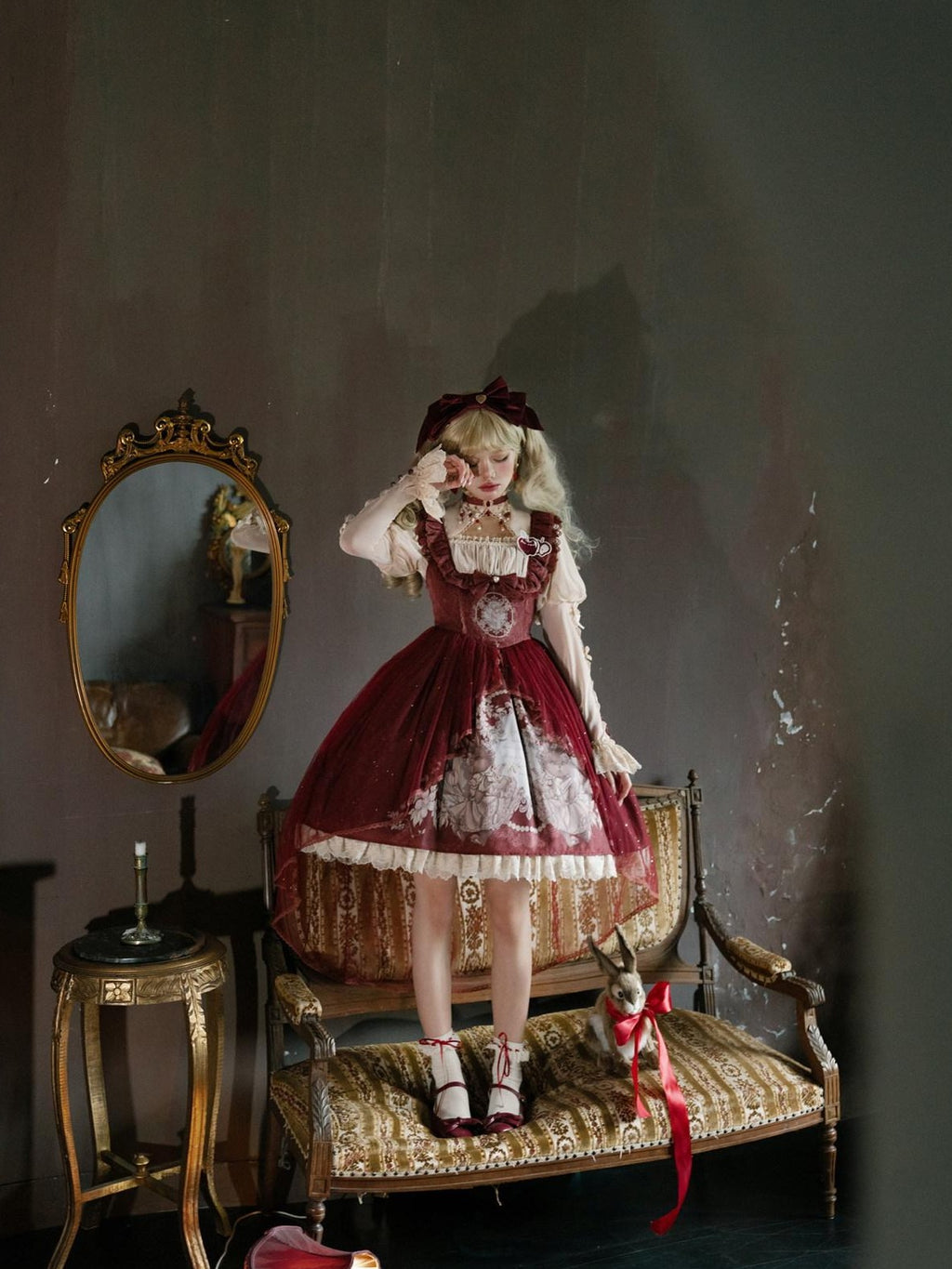 Jing Mu Red Cute Sweet Girlish Lolita Princess Western Dress Women's Jsk Sets