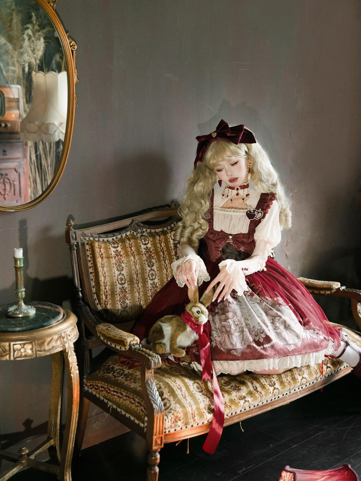 Jing Mu Red Cute Sweet Girlish Lolita Princess Western Dress Women's Jsk Sets