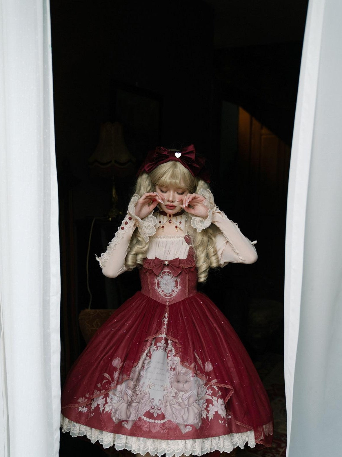 Jing Mu Red Cute Sweet Girlish Lolita Princess Western Dress Women's Jsk Sets