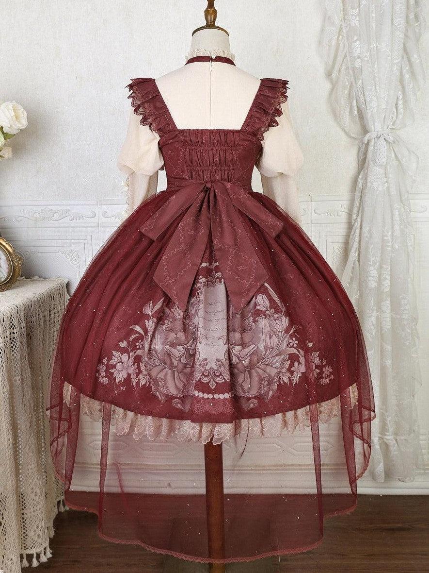 Jing Mu Red Cute Sweet Girlish Lolita Princess Western Dress Women's Jsk Sets
