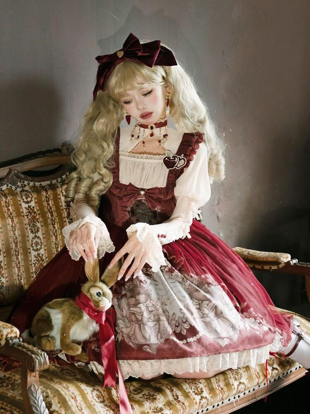 Jing Mu Red Cute Sweet Girlish Lolita Princess Western Dress Women's Jsk Sets