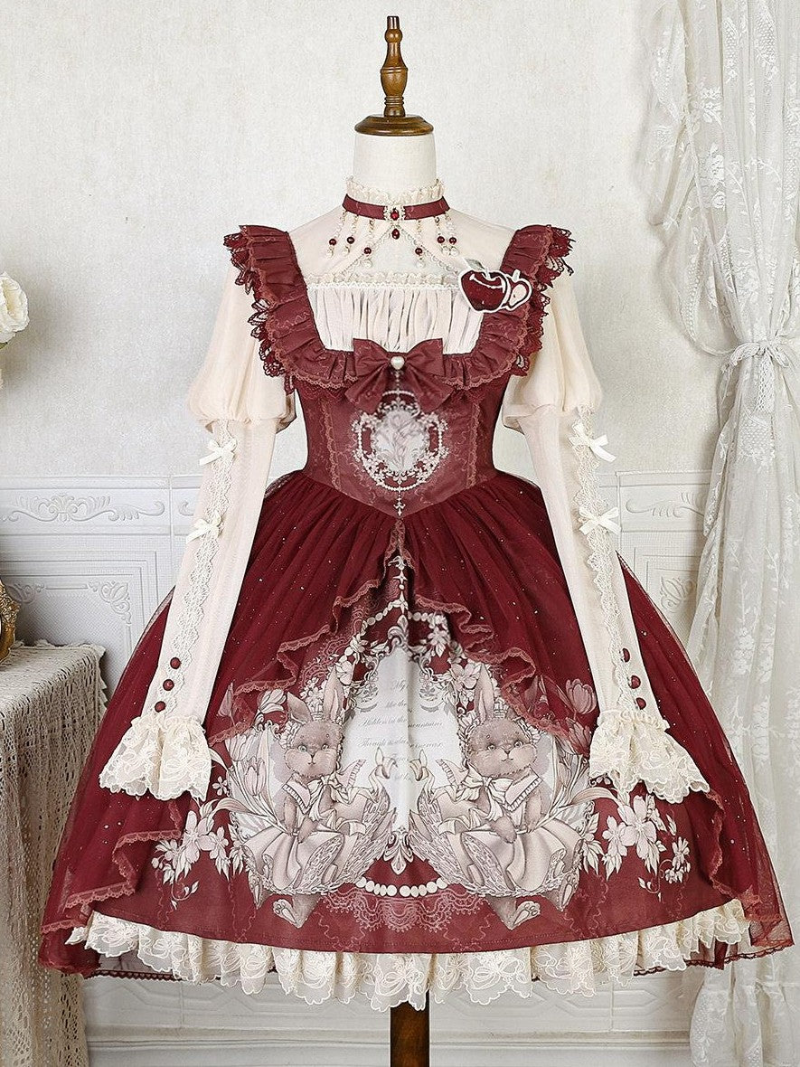 Jing Mu Red Cute Sweet Girlish Lolita Princess Western Dress Women's Jsk Sets