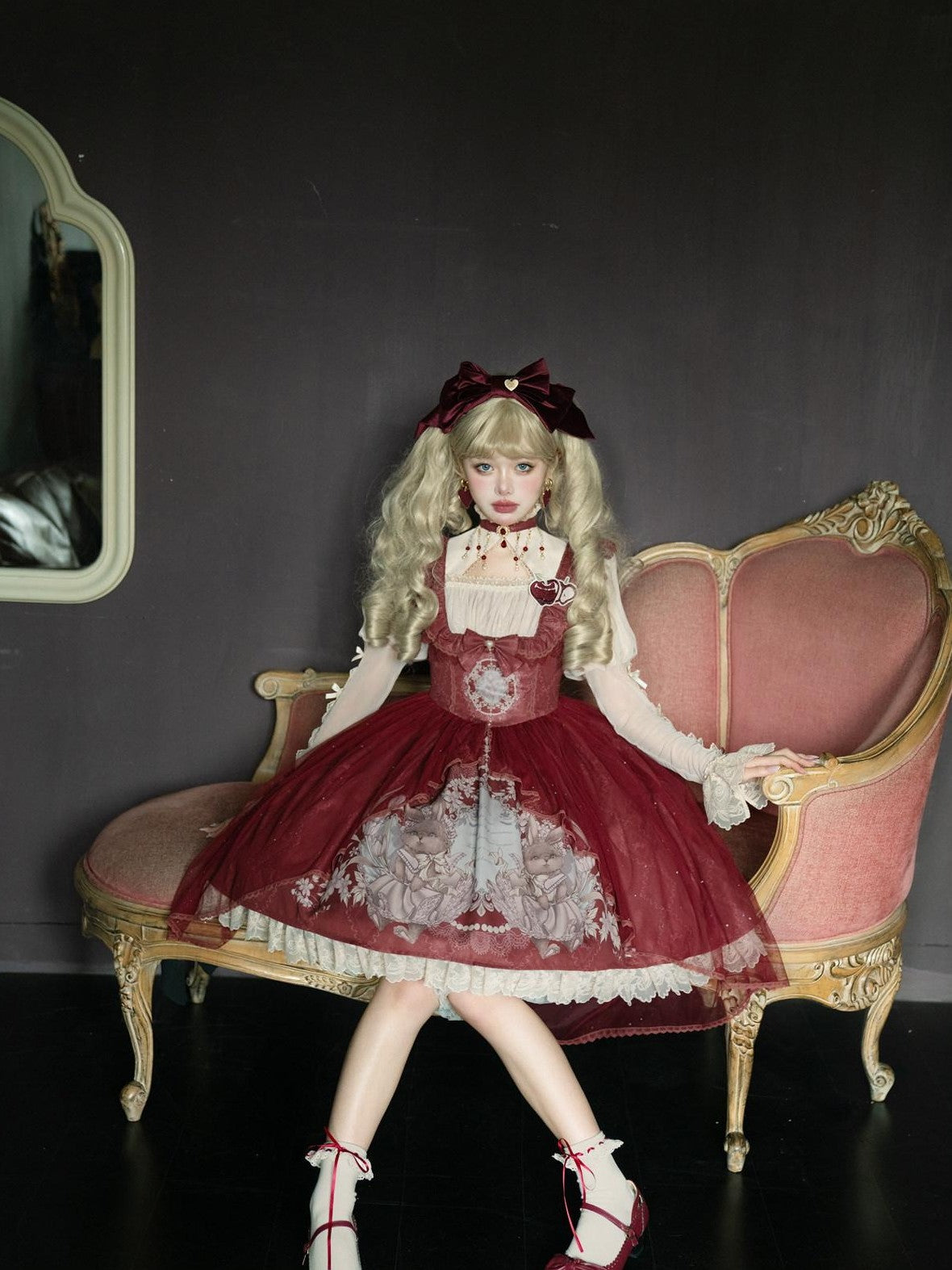 Jing Mu Red Cute Sweet Girlish Lolita Princess Western Dress Women's Jsk Sets