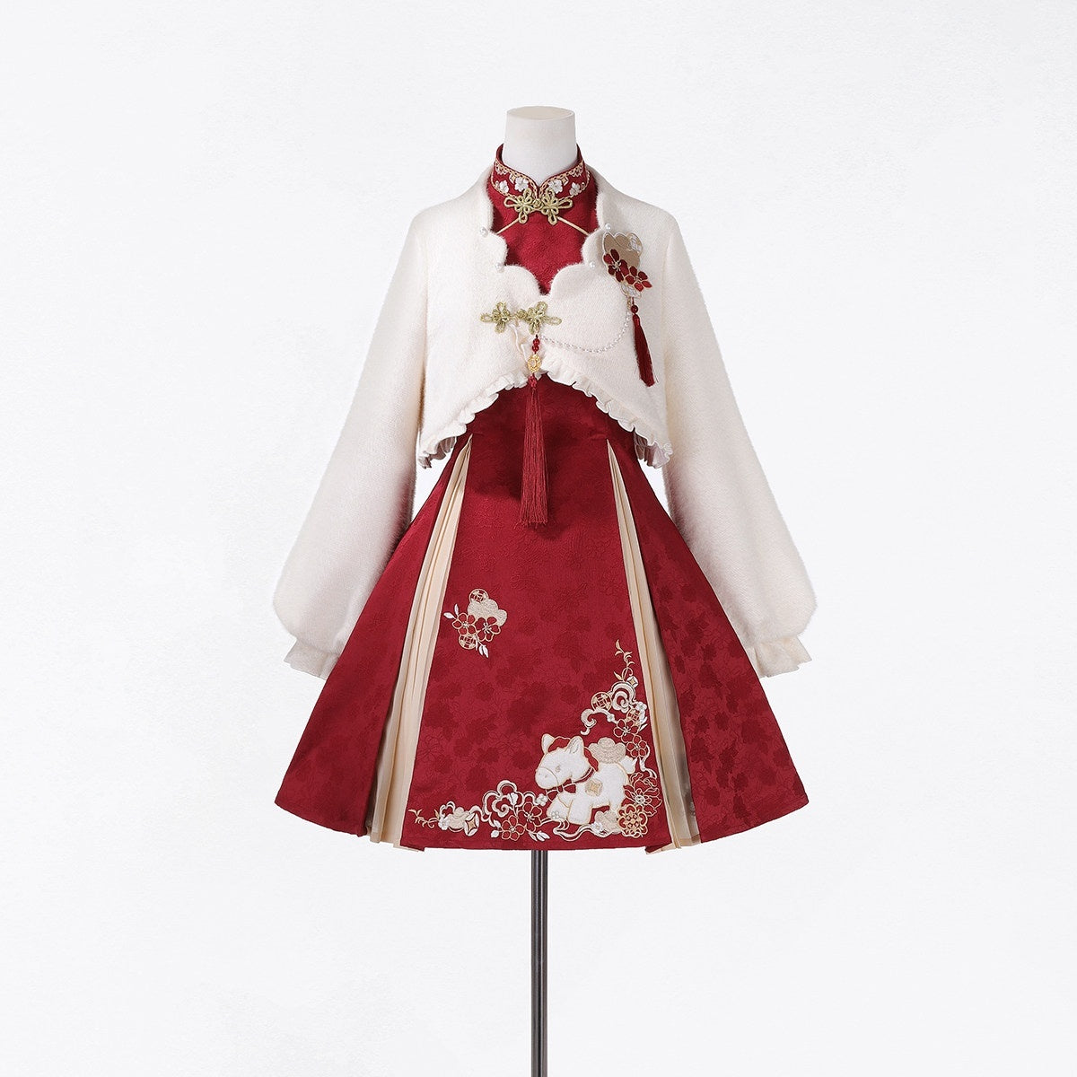 Jing_Mu_Red_Horse_Motif_Mandarin_Collar_Cheongsam_A_Line_Lolita_Women's_Long_Sleeve_Op_987806021678_MISSTT