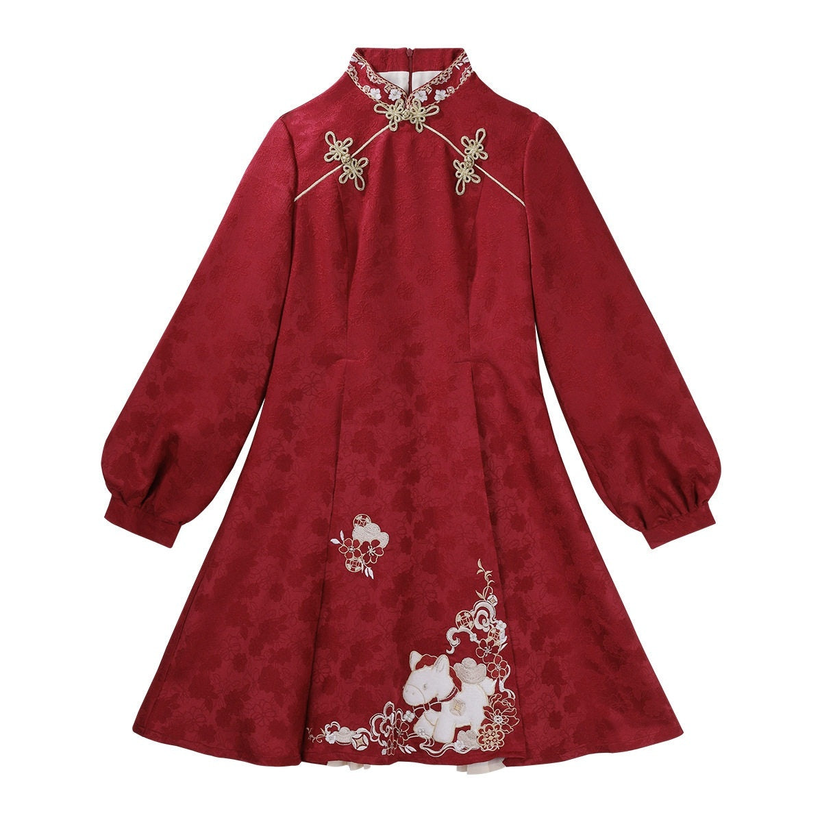 Jing_Mu_Red_Horse_Motif_Mandarin_Collar_Cheongsam_A_Line_Lolita_Women's_Long_Sleeve_Op_987806021678_MISSTT