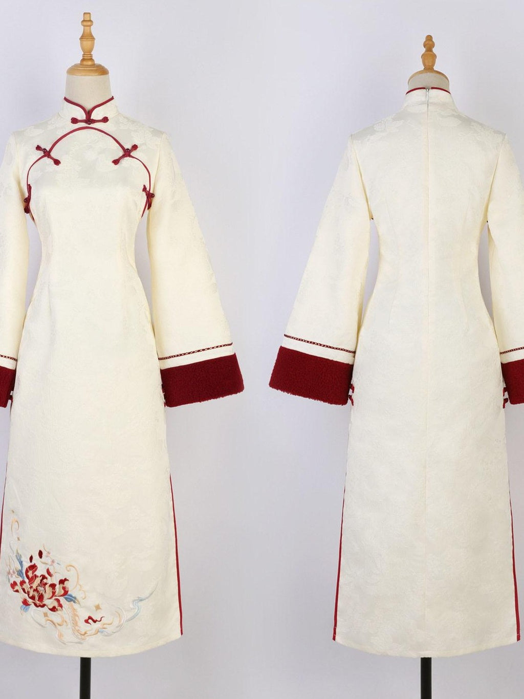 Jing Mu Red Modified Cheongsam Vest Two Piece Bell Sleeve Women's Long Sleeve Op