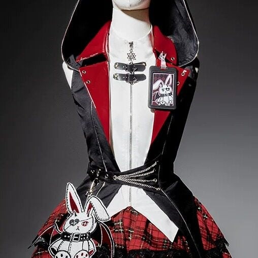 Jing_Mu_Red_Plaid_Asymmetrical_Punk_Lolita_Bunny_Stand_Collar_Women's_Skirt_Sets_943700970375_MISSTT