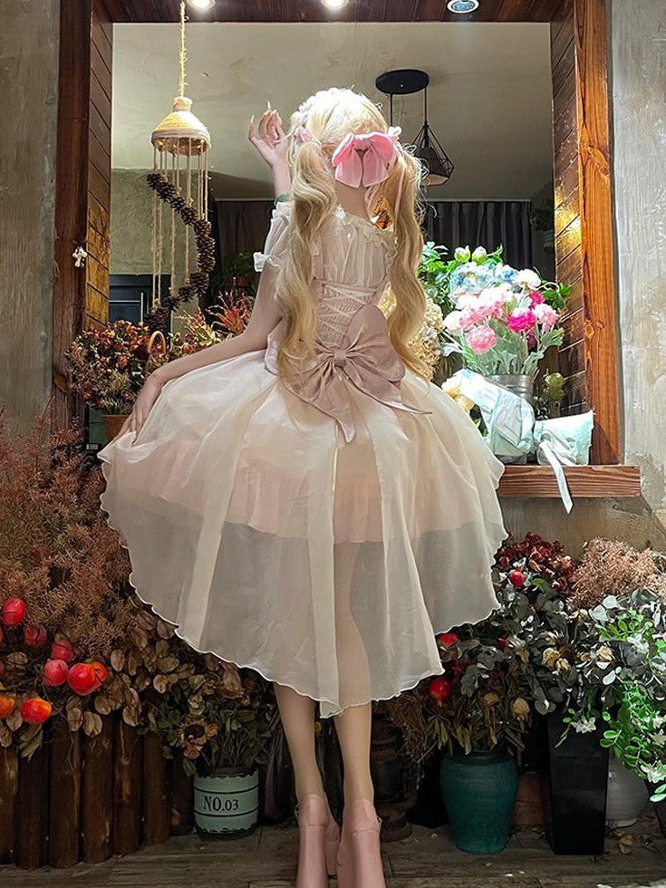 Jing Mu Rose Print Ballet Train Lolita Spaghetti Strap Women's Jsk / Jumper Skirts