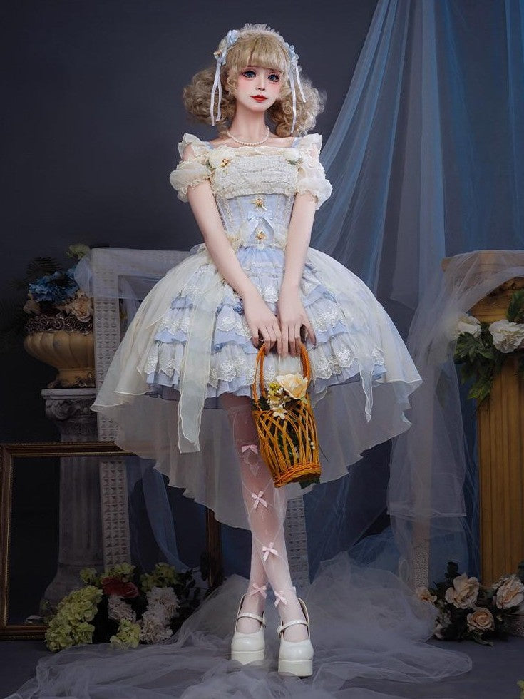 Jing Mu Rose Print Ballet Train Lolita Spaghetti Strap Women's Jsk / Jumper Skirts