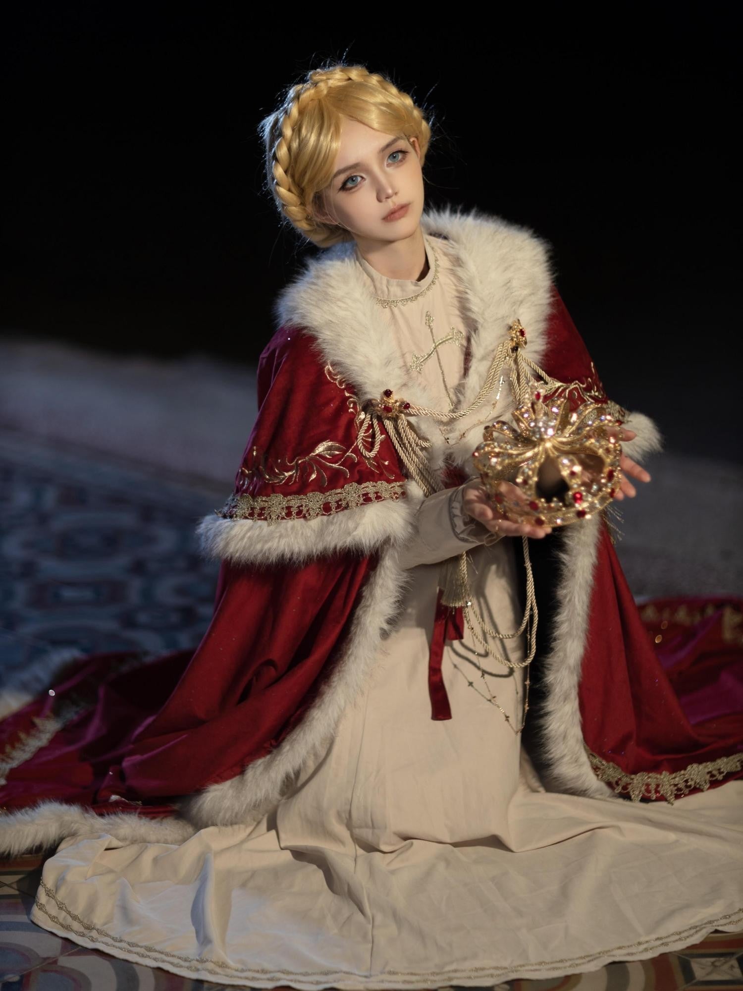 Jing Mu Royal Coronation Cape Stand Collar Flared Lolita Red Women's Op Sets