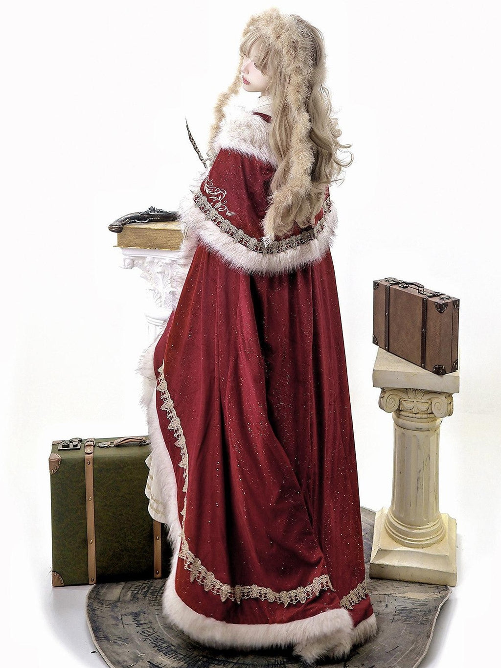 Jing Mu Royal Coronation Cape Stand Collar Flared Lolita Red Women's Op Sets