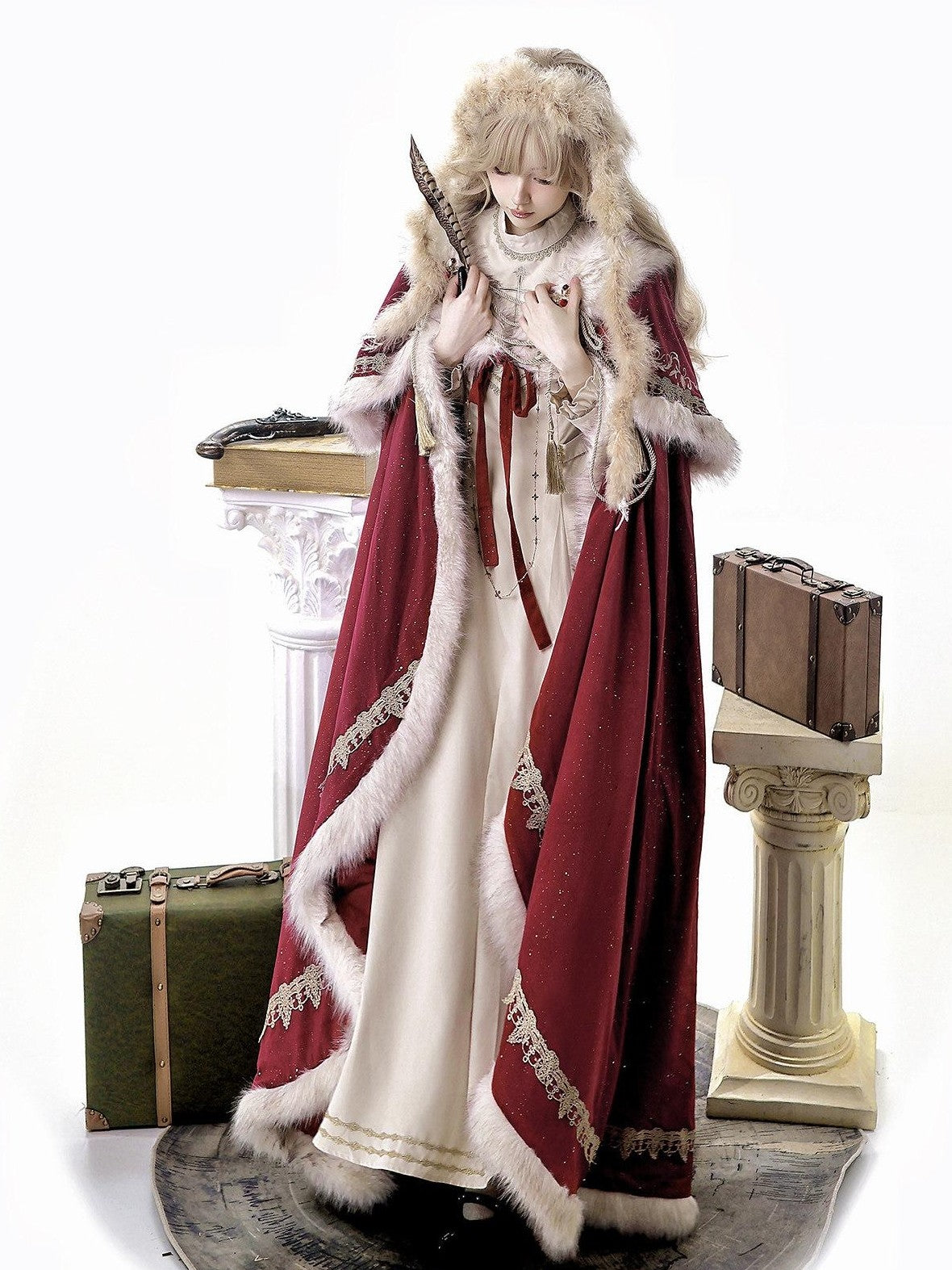 Jing Mu Royal Coronation Cape Stand Collar Flared Lolita Red Women's Op Sets