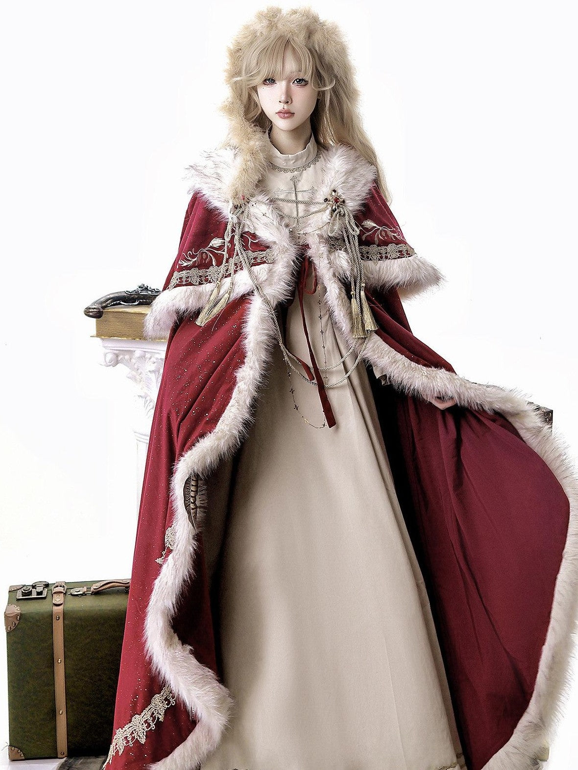 Jing Mu Royal Coronation Cape Stand Collar Flared Lolita Red Women's Op Sets