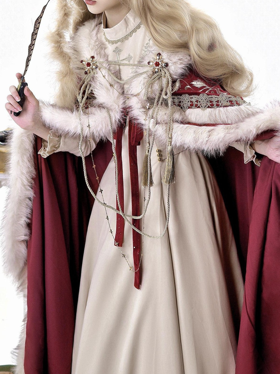 Jing Mu Royal Coronation Cape Stand Collar Flared Lolita Red Women's Op Sets