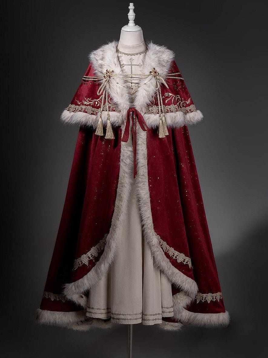 Jing Mu Royal Coronation Cape Stand Collar Flared Lolita Red Women's Op Sets